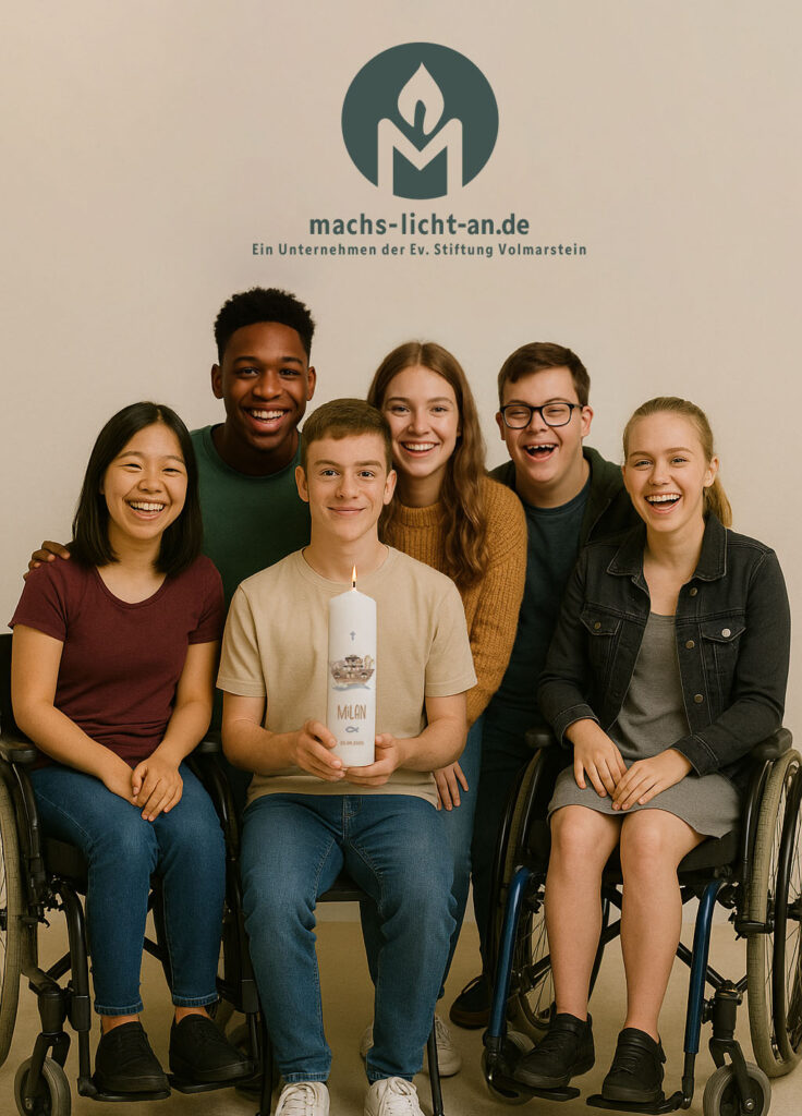 Eine Gruppe junger Menschen mit einer Kerze in der Hand.