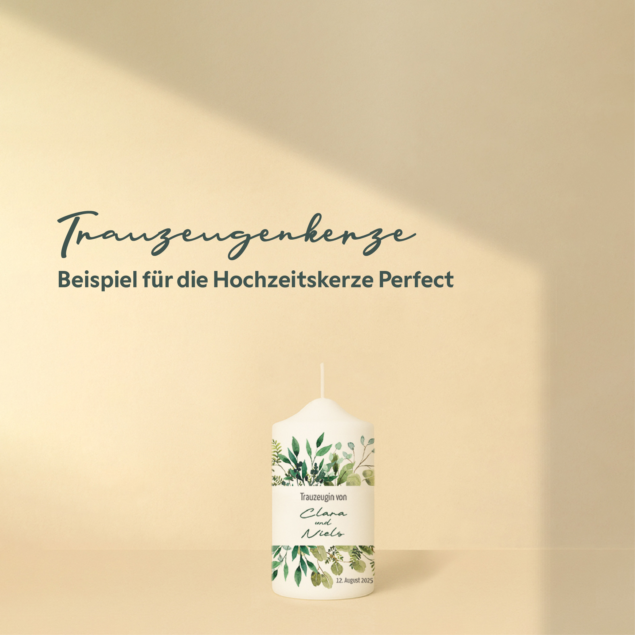Personalisierte Trauzeugenkerze im Design der Hochzeitskerze – liebevolles, abgestimmtes Motiv als Symbol für Freundschaft und Verbundenheit.